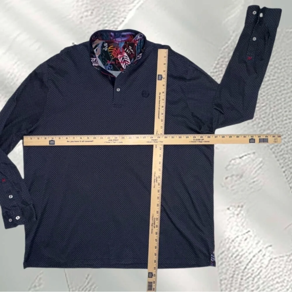Au Noir 2XL Mercerised Cotton Shirt – Navy Geometric Button-Up w/ Contrast Trim
